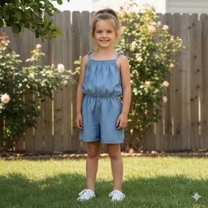 Joe Fresh Girls XL Medium Wash Chambray Spaghetti Strap Romper